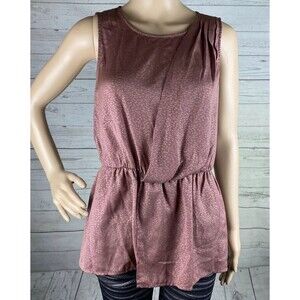 Mossimo Sleeveless Blouse Mauve Satin Pleated Peplum Ruffle